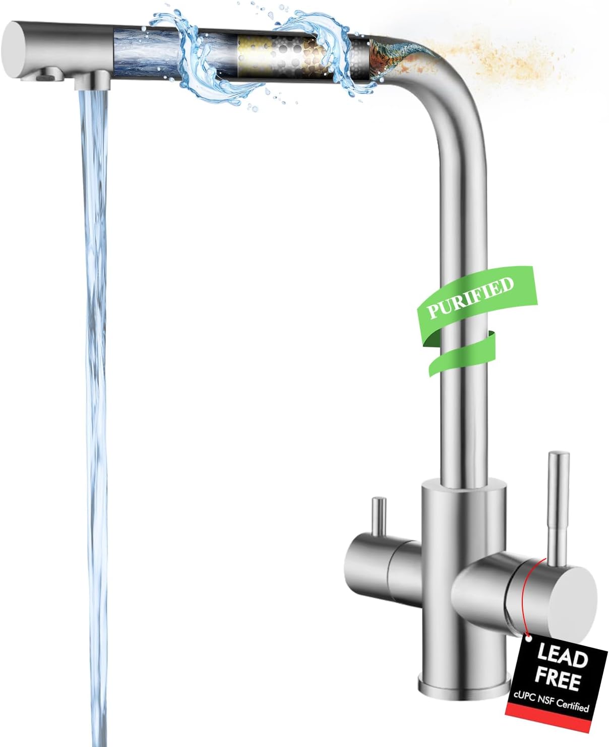 Drinking Water Faucet for Kitchen Sink, PAINI Kitchen Faucet and Water Filter Faucet Combo Brushed Nickel (Without Filtration Device)