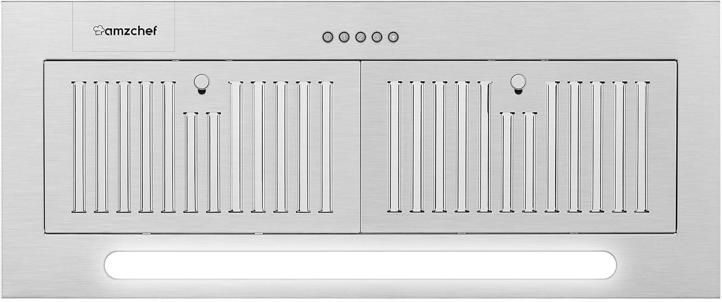 AMZCHEF Range Hood Insert 30 Inch, Stainless Steel Range Hood 900 CFM, Built-in Vent Hood with 3-Speed Exhaust Fan Button Control LED Light Strip