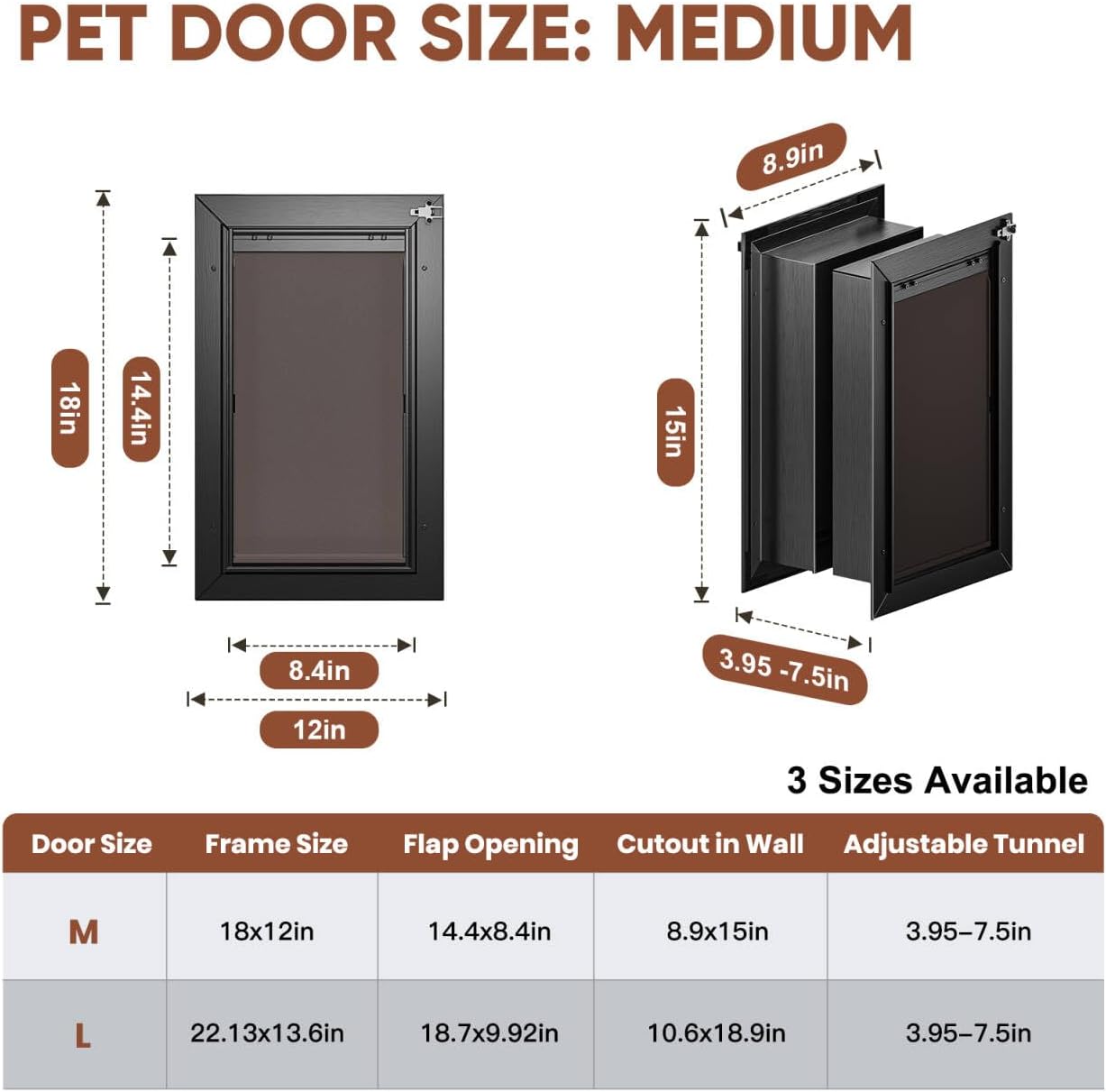 3 Flap Doggy Door, All Aluminum Alloy Dog Door for Wall, Medium Doggie Door Heavy Duty
