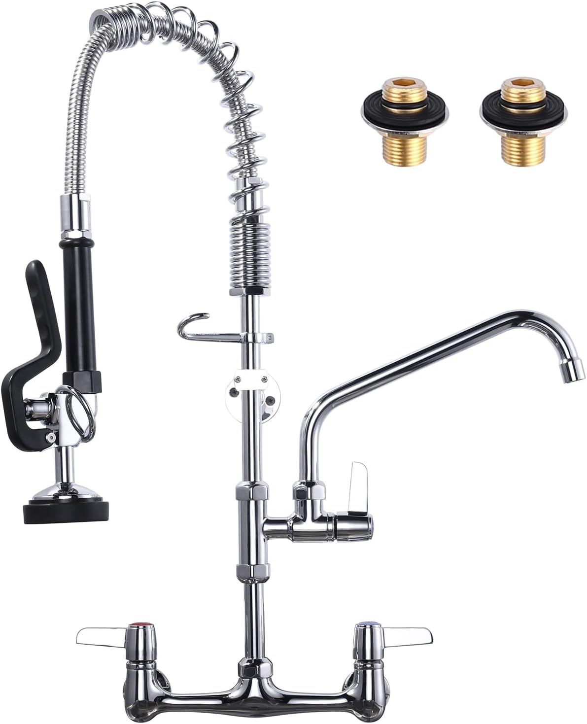 Commercial Kitchen Faucet Wall Mount with Pre-Rinse Sprayer - ARCORA Industrial Restaurant 25' Height 8'' Center Compartment Sink Faucet with 9.6'