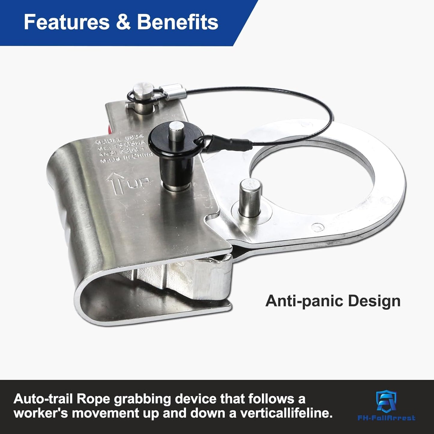 Fall Arrest Fall Protection Automatic Energy Absorbing Rope Grab,Used with 5/8' - 3/4' Comply to ANSI/OSHA