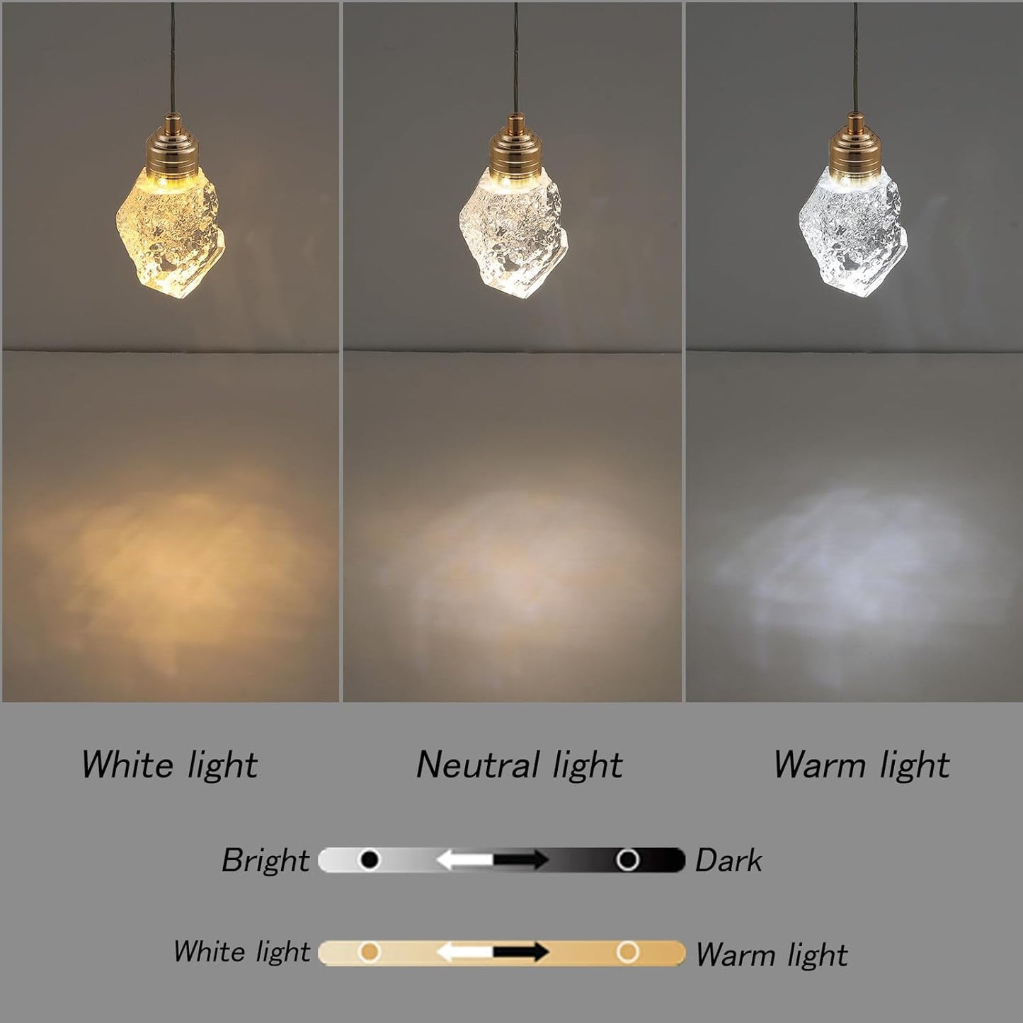 TKHKY Modern Gold Pendant Light Fixtures, Crystal Pendant Lights with 3-Color, 3 Light Pendant Lights for Kitchen Island, Restaurants, Dining Room,