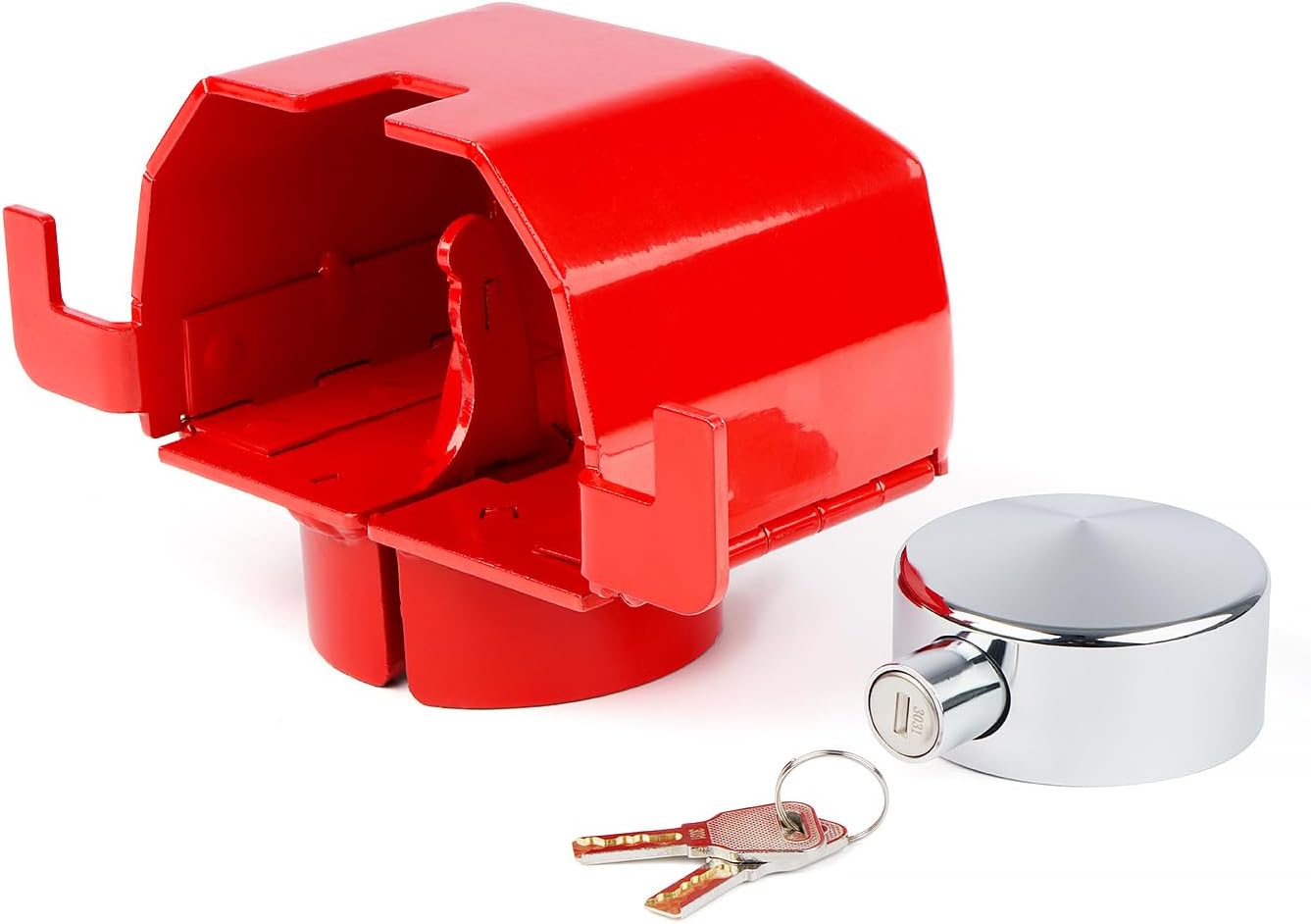 Red Anti-Theft, Heavy-Duty Steel Trailer Hitch Lock for
2 5/16-Inch Coupler