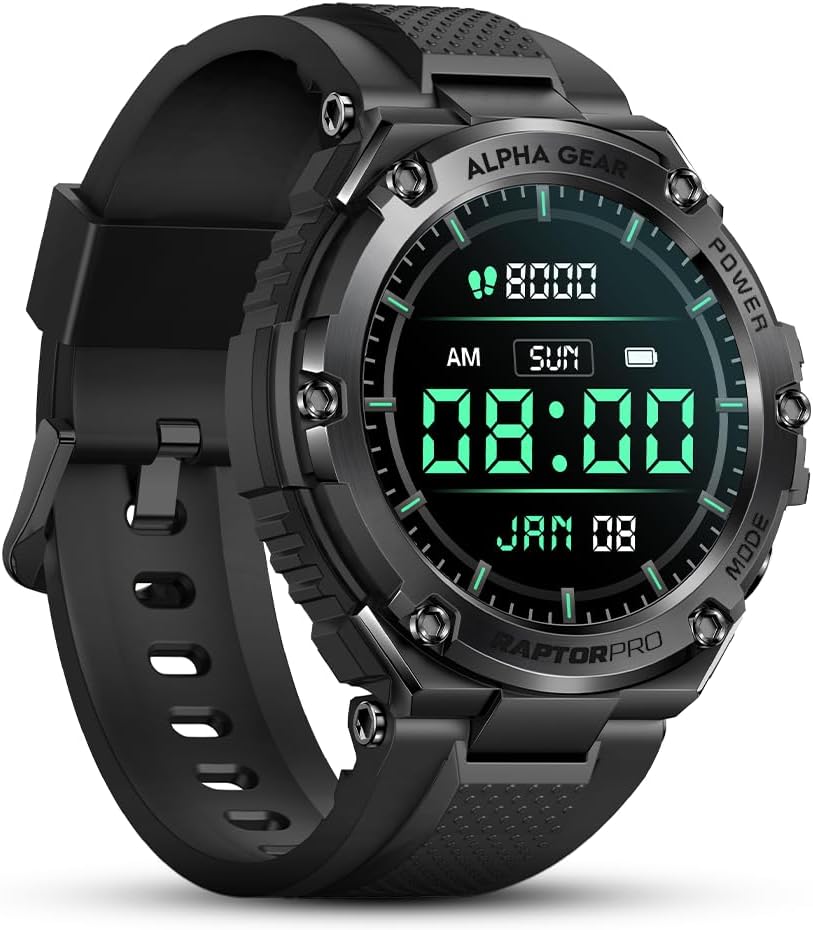 ALPHAGEAR Raptor PRO Smartwatch for iPhone & Android, Rugged Smart Watch (Answer/Make Call), Wellness Tracker with 1.58" AMOLED Screen, 10-1