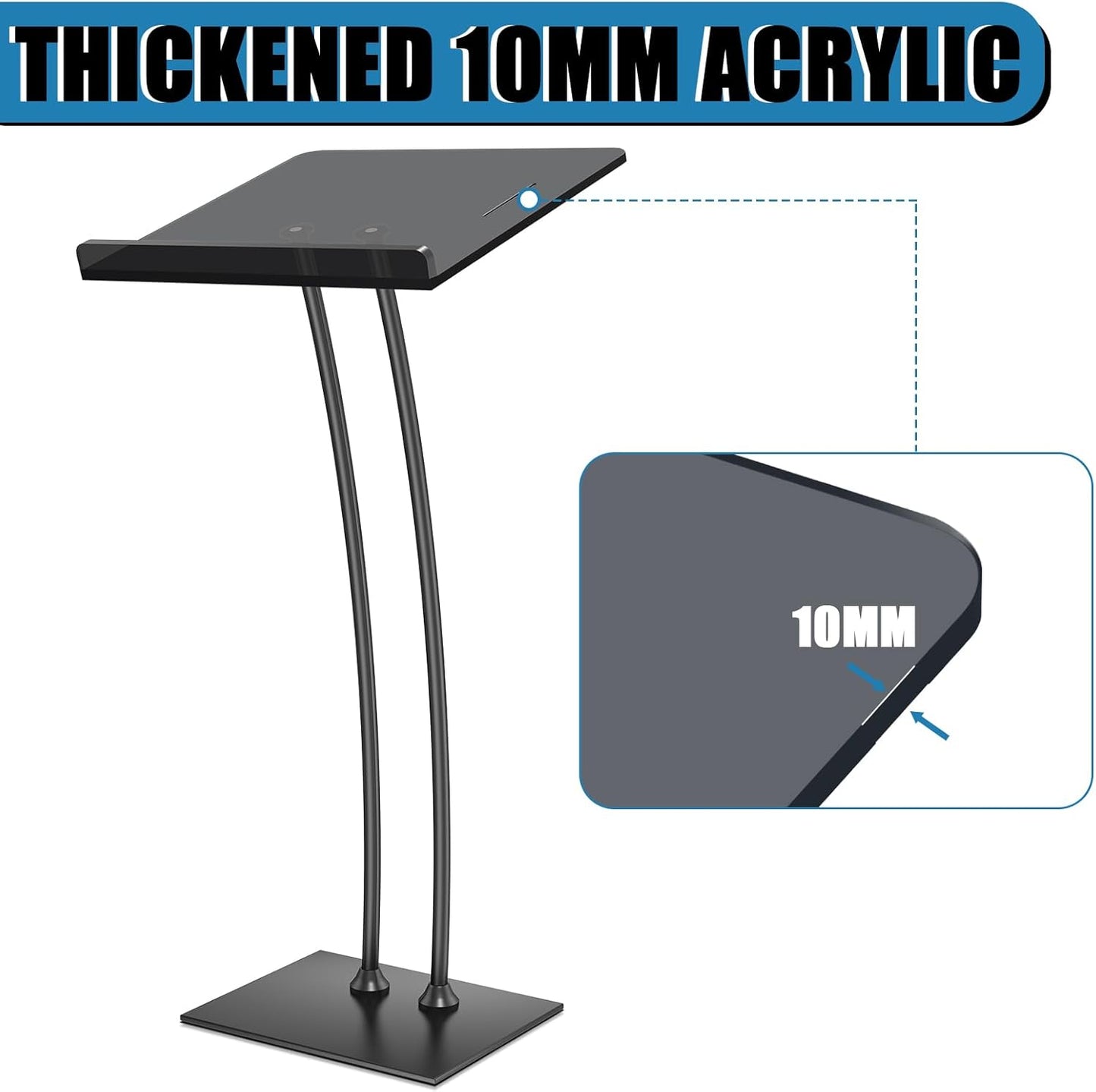 Acrylic Podium Lectern with Iron Stable Bottom, Pulpits for Churches with 10MM Thickened Acrylic Countertop