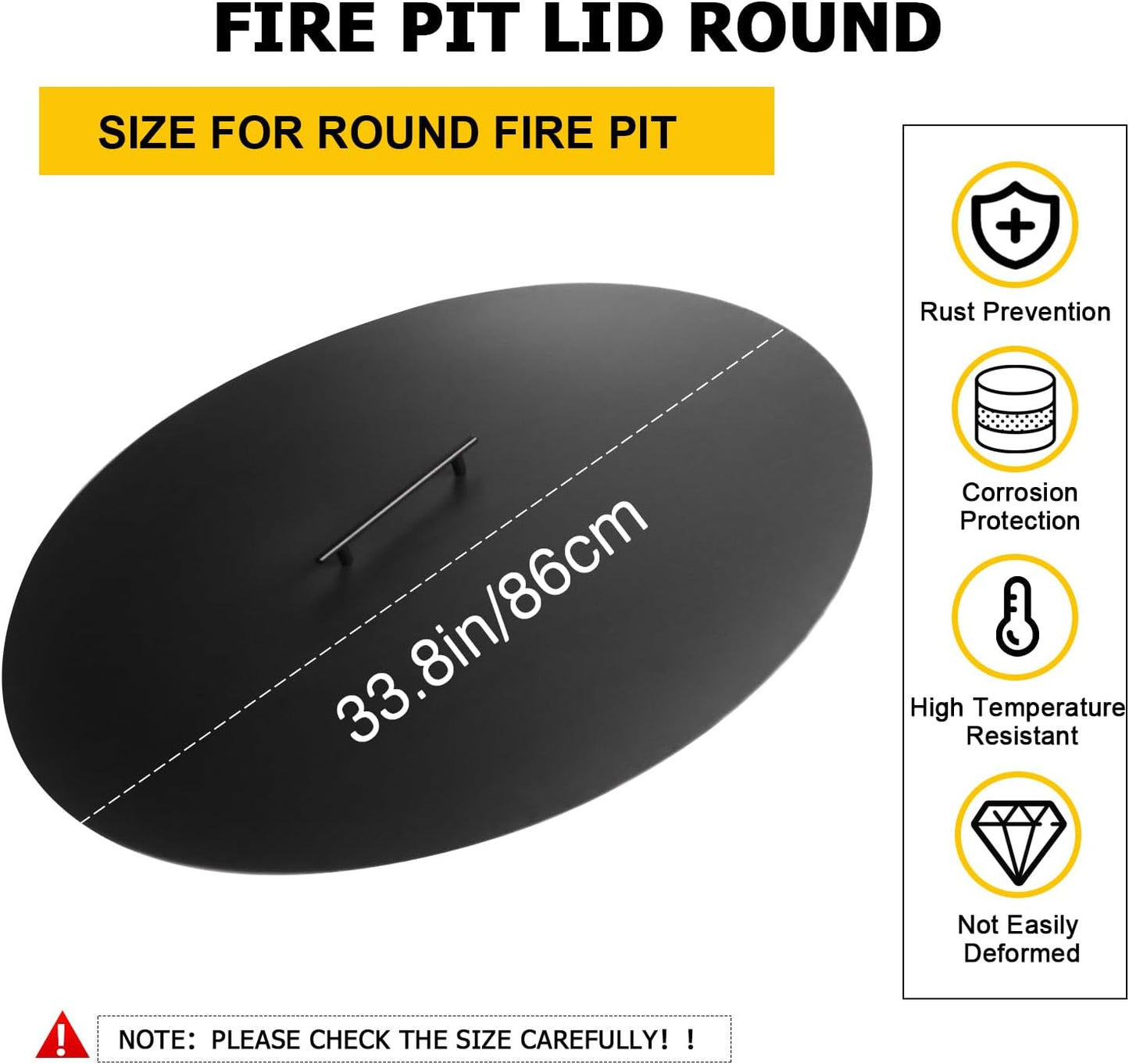34' Fire Pit Lid/Cover, Round Heat Resistant Flat Burner Pan Cover NOTE: this cover is a bit warped, but still useable. Item already discounted
