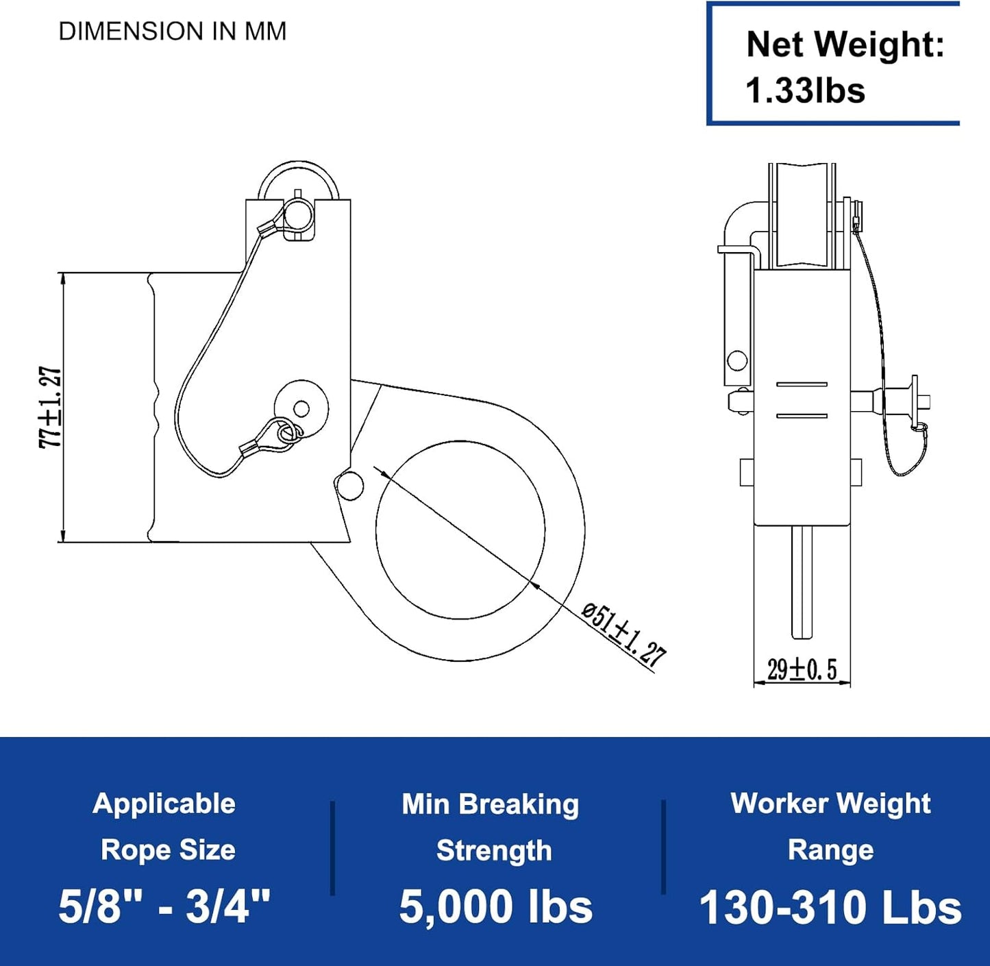Fall Arrest Fall Protection Automatic Energy Absorbing Rope Grab,Used with 5/8' - 3/4' Comply to ANSI/OSHA