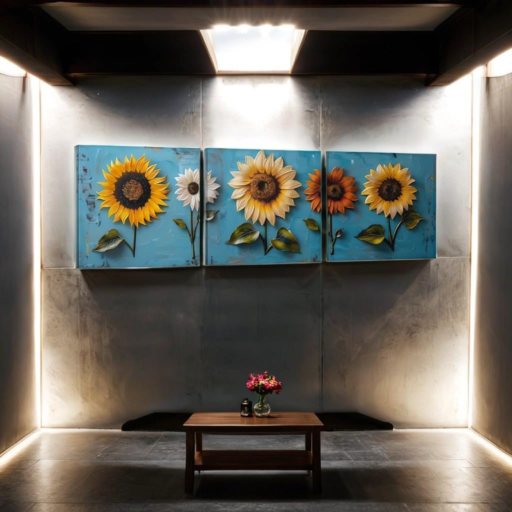 SSRTK 3 Piece Set Large Living Room Sunflower Painting Textured Wall Art Canvas Flower Wall Decor for Women's Room Modern Home Bedroom Oil