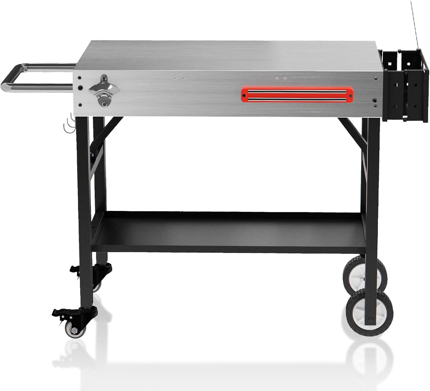 Stainless Steel Portable Outdoor Grill Table, 550 LBS Thicker Folding Grill Cart Pizza Oven Stand with Wheels, 31''W x 17''D Prep