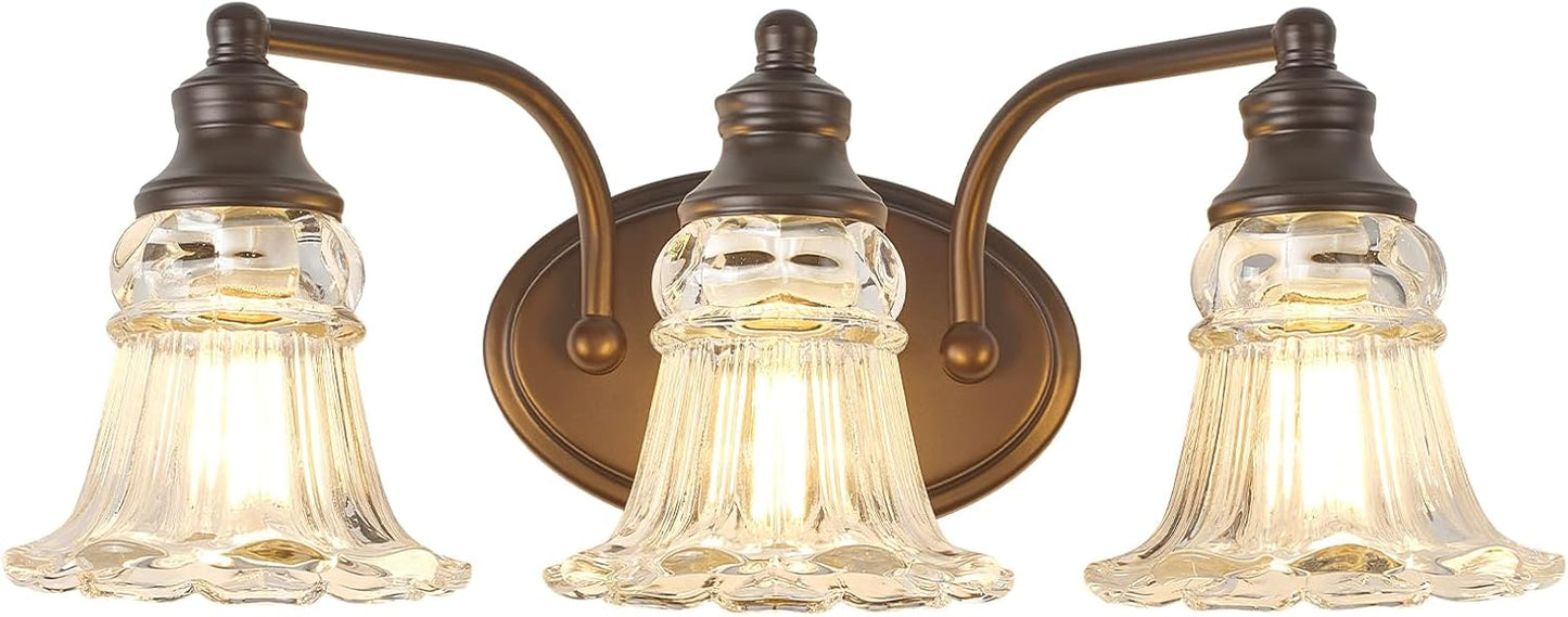 3-Light Bathroom Light Fixtures Over Mirror, Vintage Vanity Lights with Clear Floral Glass Shades, Oil Rubbed Bronze Oil-Rubbed Bronze 3-Light