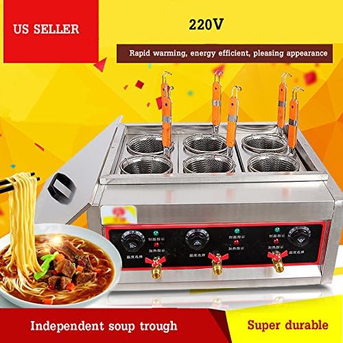 PreAsion 220V Commercial Pasta Cooker with 6 Noodle Filter Electric Pasta Cooking Machine Multifunctional Pasta Warmer Noodles Cooker 6KW for Cooking