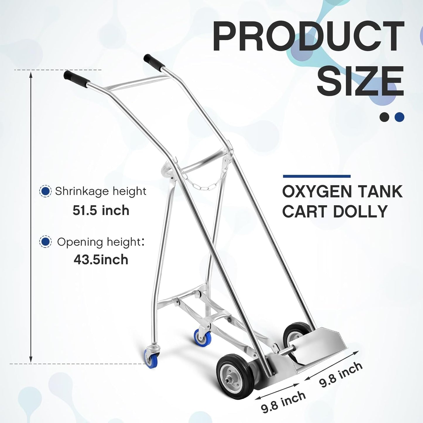Datanly Oxygen Tank Cart Dolly with Retractable Wheels Propane Tank Cart Cylinder Cart Stainless Steel Gas Cylinder Cart Trolley Truck for Acetylene