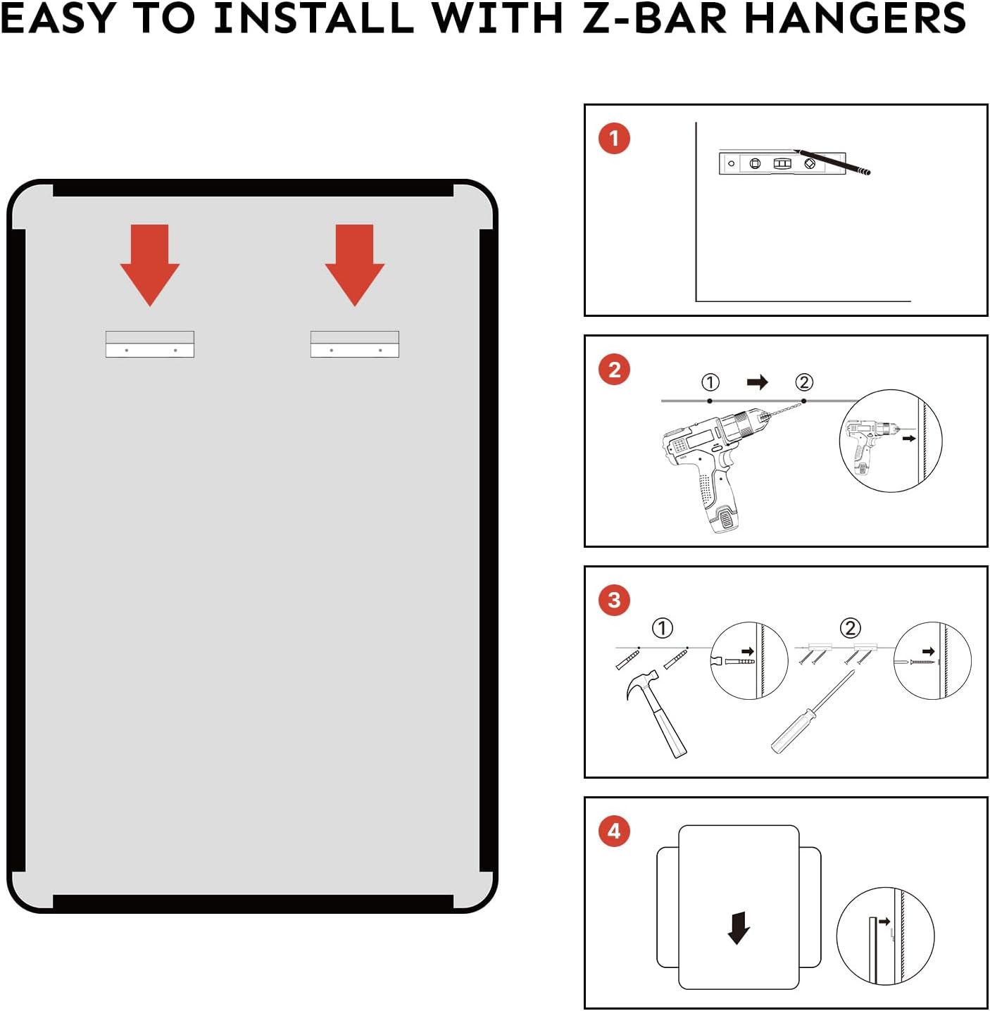 Bathroom Vanity Mirror for Wall, 36'x30' Aluminum Framed, Farmhouse Rectangle, Anti-Rust