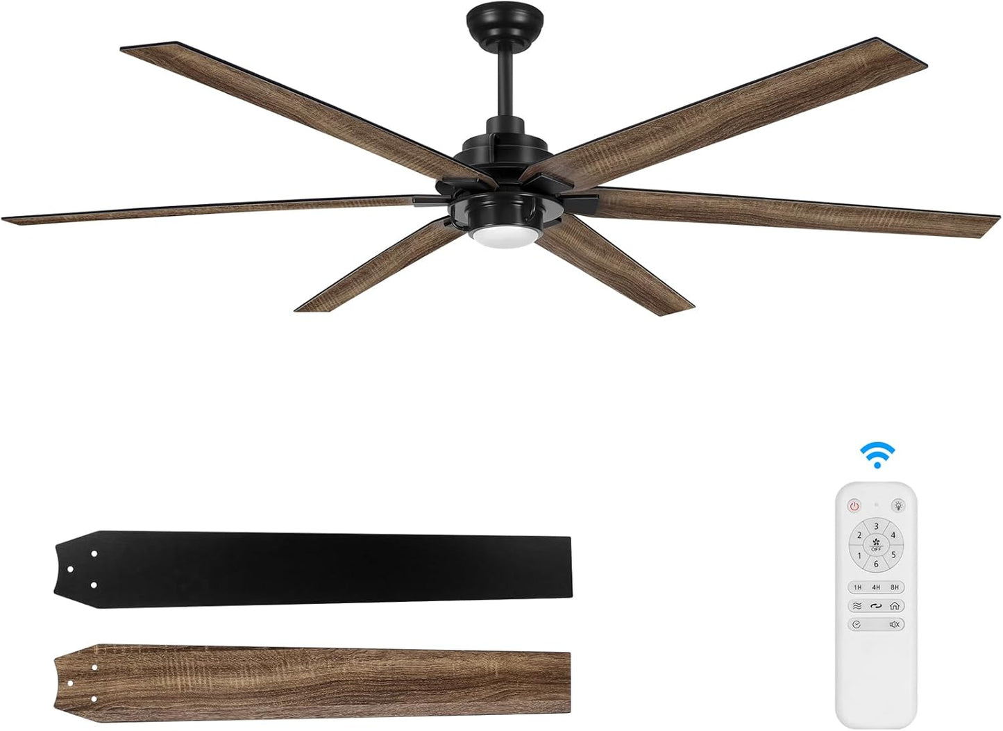 72-Inch Large Ceiling Fan with Lights and Remote, 6-Blade Silver Modern Design for Indoor