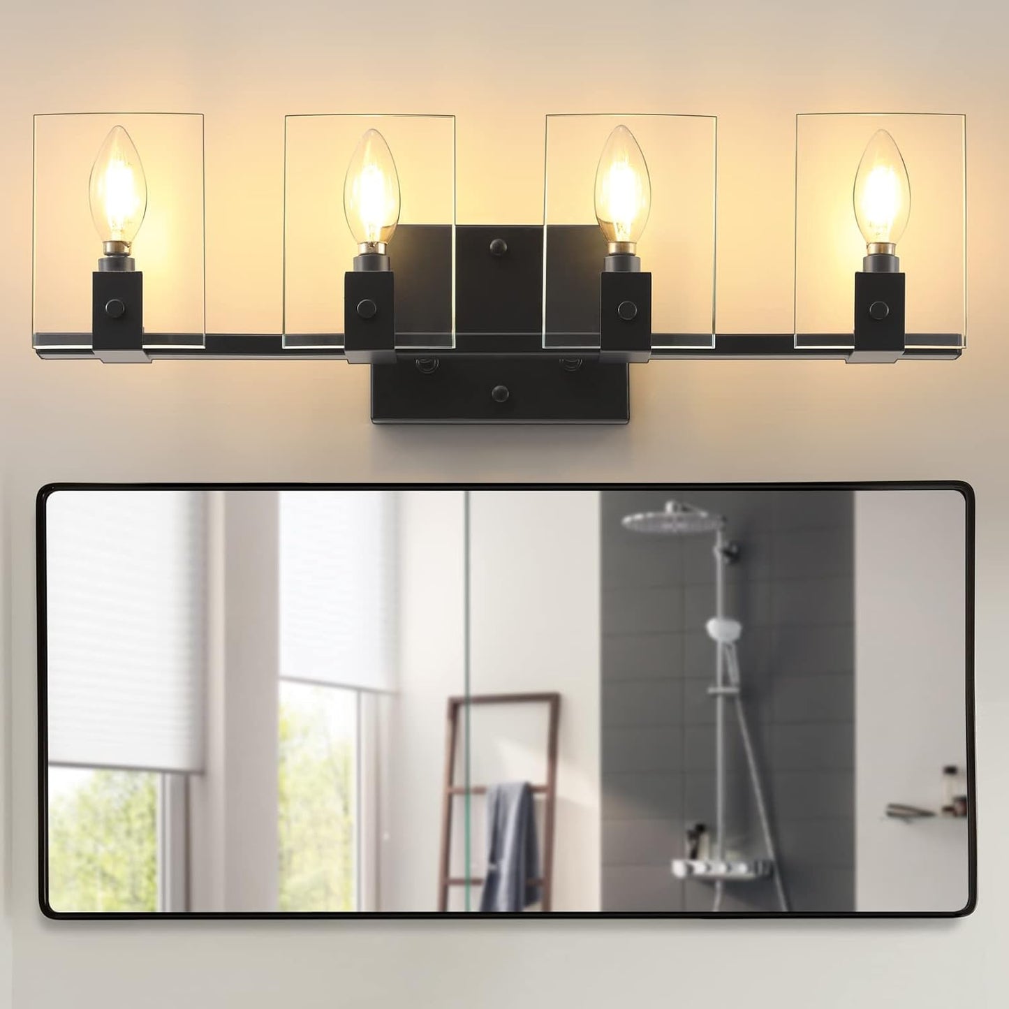 Elegant Bathroom Vanity Light Fixtures, Black Bathroom Lights Over Mirror, Sconces Wall Lighting with Clear Glass Shade, 3 Lights Vanity Light for