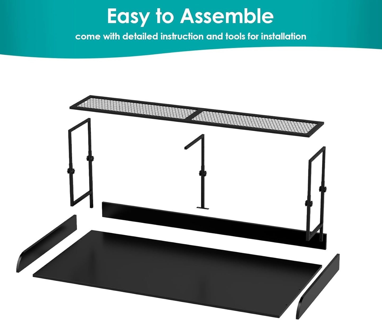 Suuiwau 2-Tier Wooden Washer Dryer Countertop with Metal Storage Shelf, 54" x 27.55" Height Adjustable Washing Machine Topper Laundry Guards