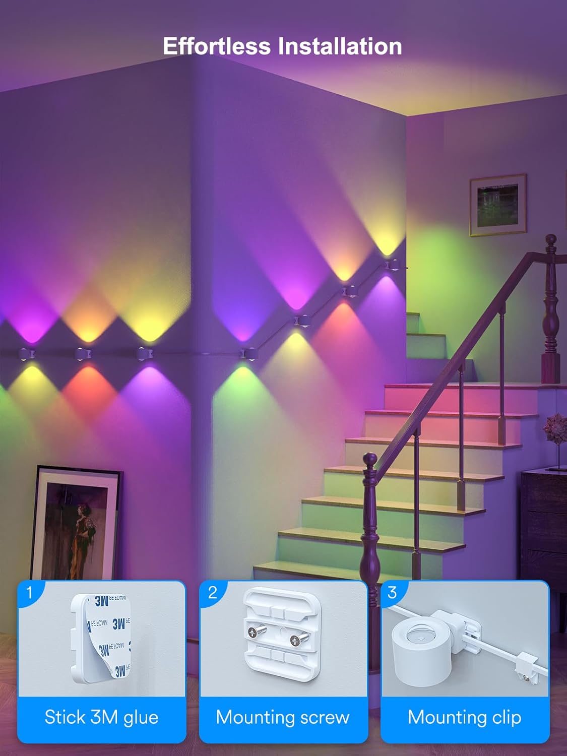 ANGELHALO Smart Wall Sconces, Music Sync Indoor Double-Headed Wall Lights, Works with Alexa, Multicolor LED Wall Light for Home Decor, Dynamic Scenes