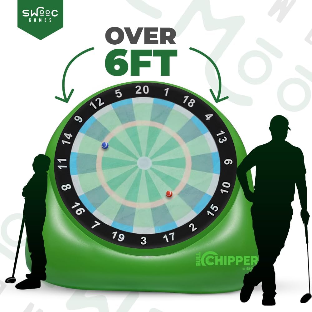 SWOOC Games Bull Chipper | Giant Golf Darts (Over 6ft Tall) with 10+ Golf Games | Golf Chipping Game with Air Pump Included | Yard Games | Giant