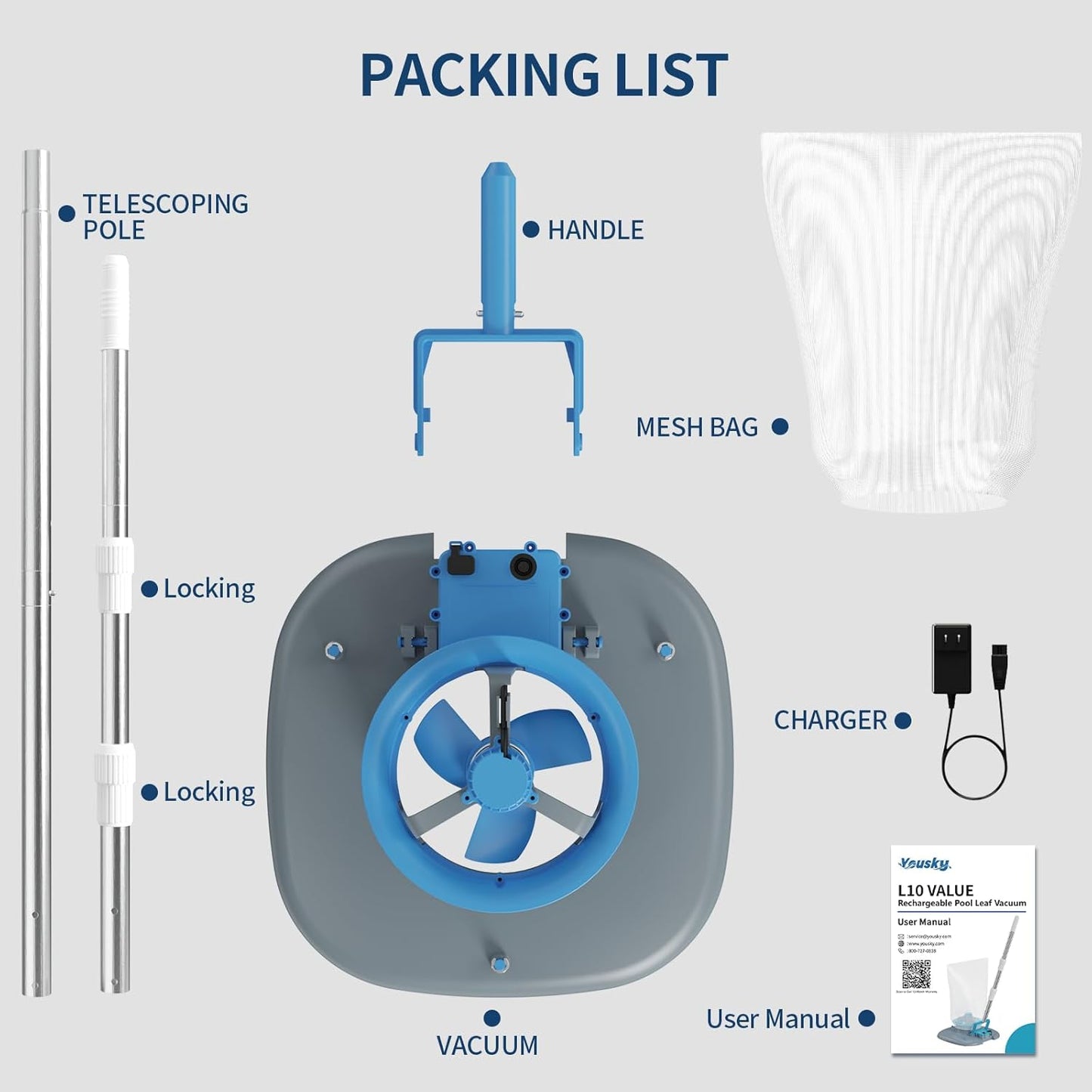 Pool Leaf Vacuum with Telescopic Pole, Rechargeable Cordless Pool Skimmer for Inground & Above Ground Pools with 83GPM Powerful Suction & 6.6Gal Leaf Catcher Bag for Heavy Debris Areas