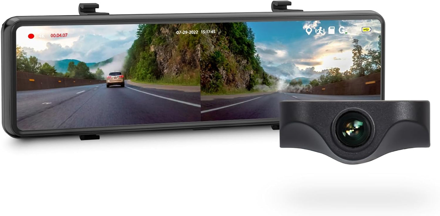 In-car Mirror with 4K dual-channel dash cam integration