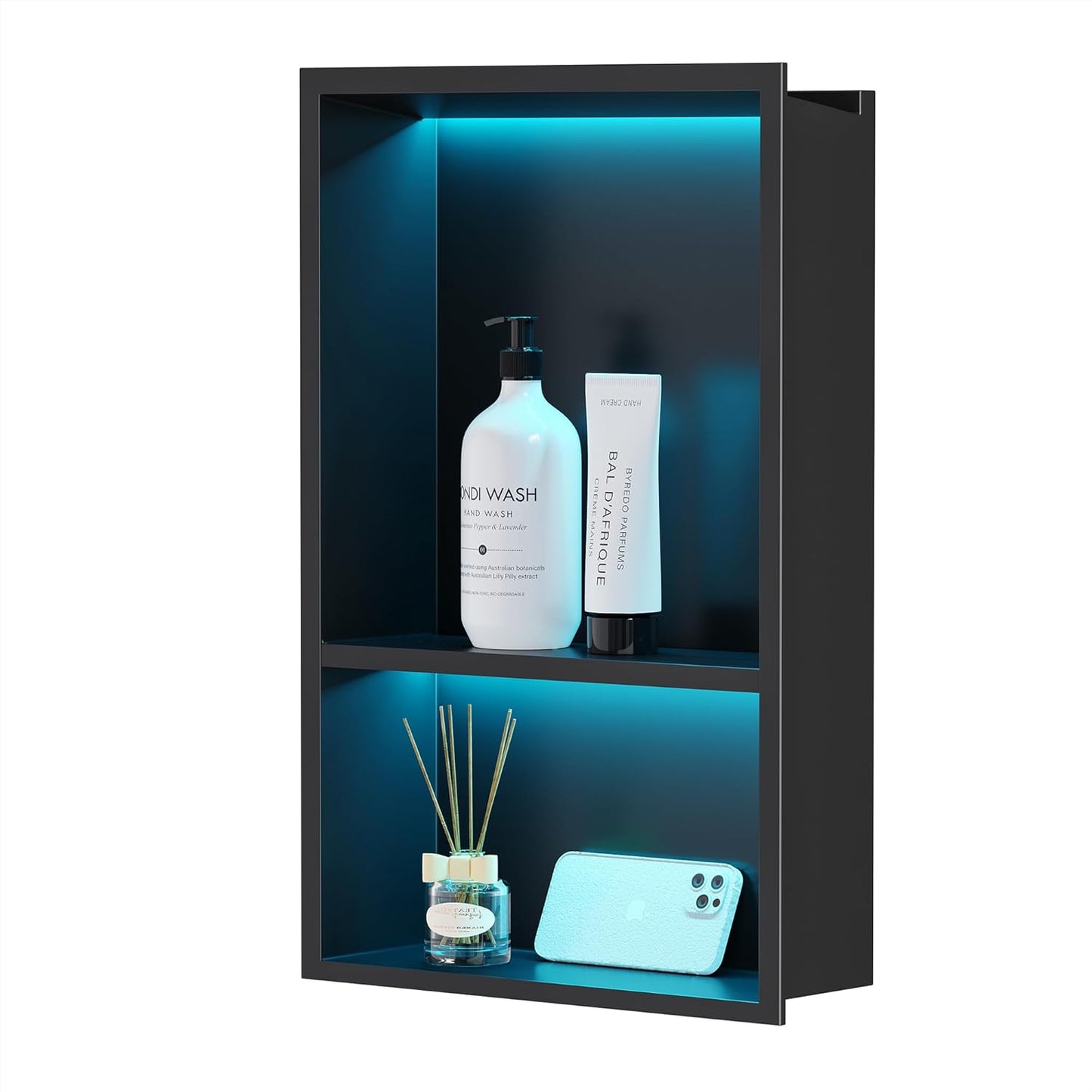 Qeke Stainless Steel Shower Niche 12" X 18", No Tile Needed Wall Niche with RGB Led Light, Recessed Niche Shower f