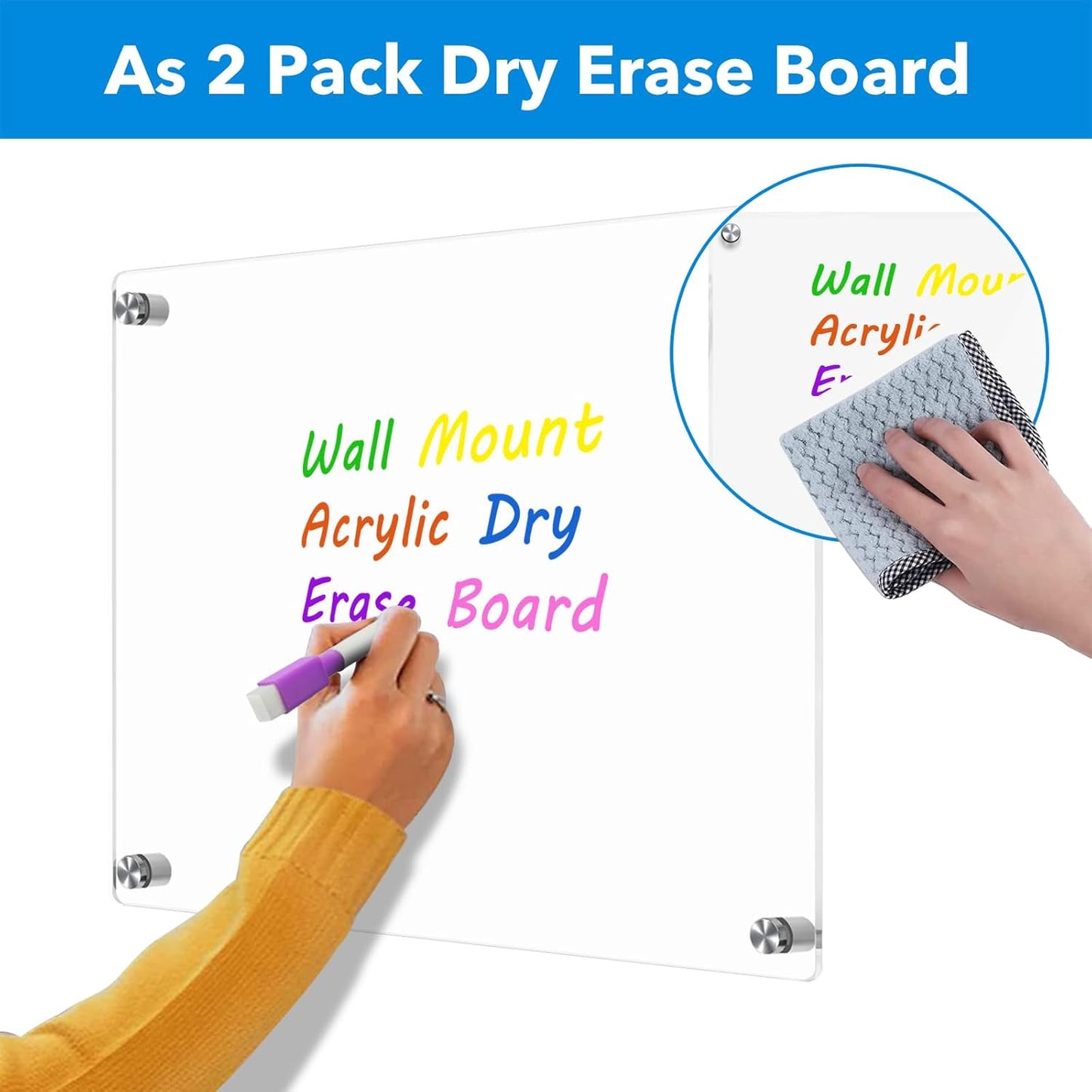 Acrylic Dry Erase Board for Wall 2 Pack