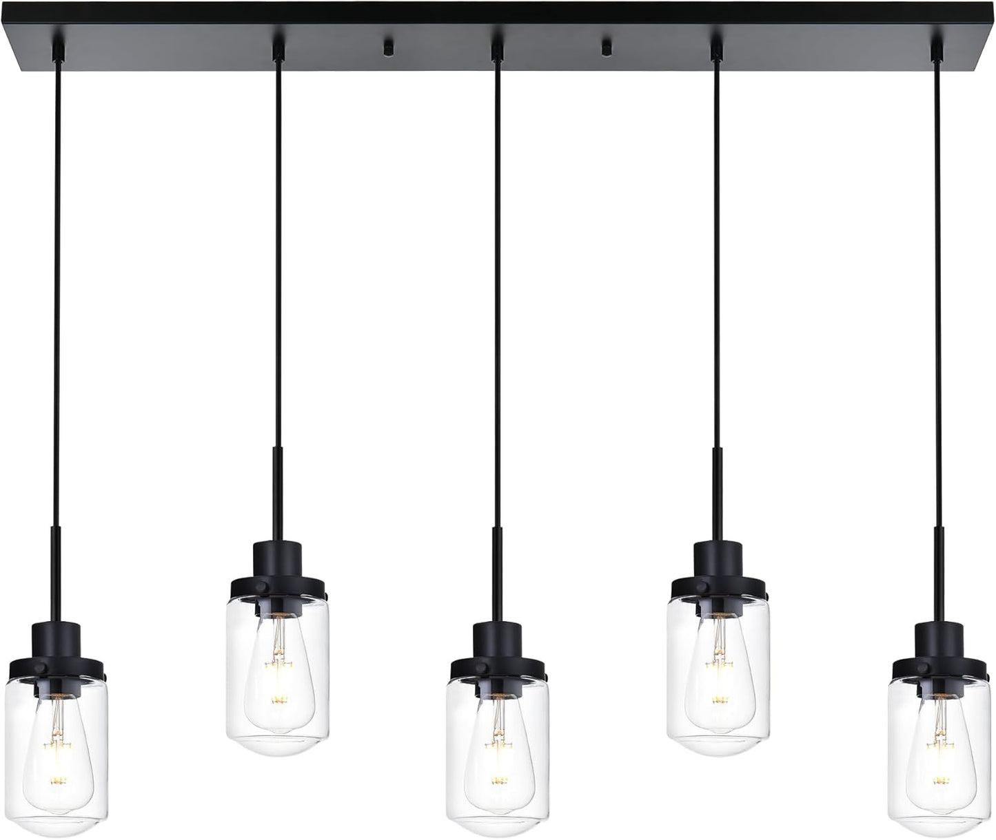 5-Light Dining Room Light Fixtures Hanging Linear Chandeliers for Dining Room, Farmhouse Black with Glass Shades