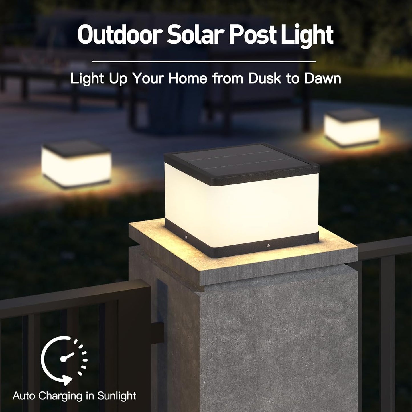 Solar Pillar Light Outdoor Modern Post Lamp Column Cap Light Table Lantern Outside IP54 Waterproof 3000K
