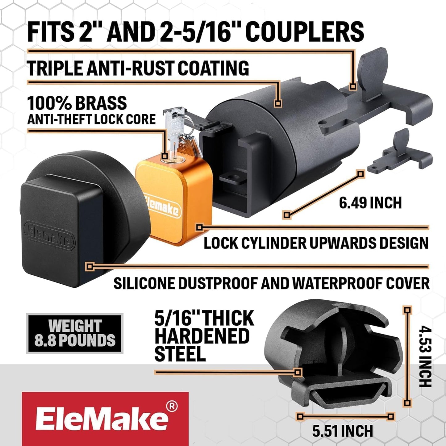 Upgraded Trailer Coupler Lock Fits 2" and 2-5/16" Couplers, Heavy Duty Trailer Hitch Lock with Weatherproof Silicone Cover, Anti Theft