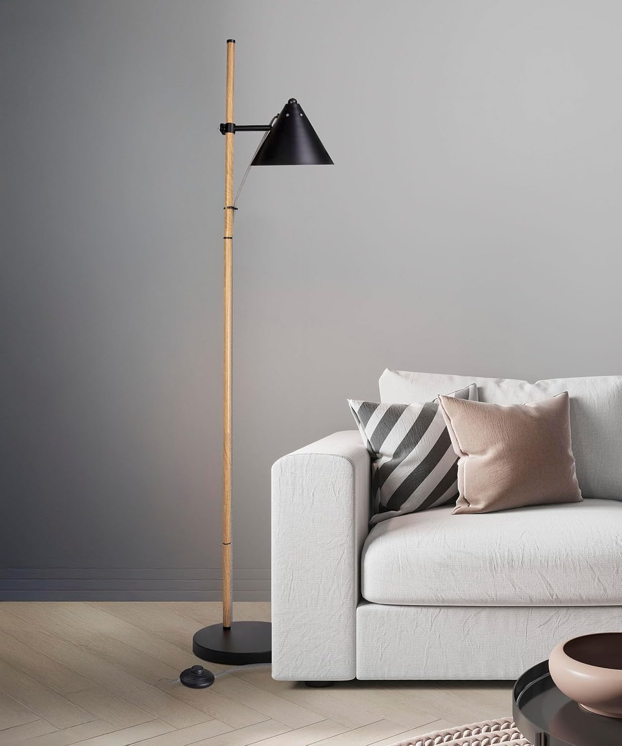 HarvestLand Noah Floor Lamp, Adjustable Reading Lamp for Living Room | 345° adjustable floor lamp,13” height adjustment, solid base, focused reading light. Black Wood Effect+Black
