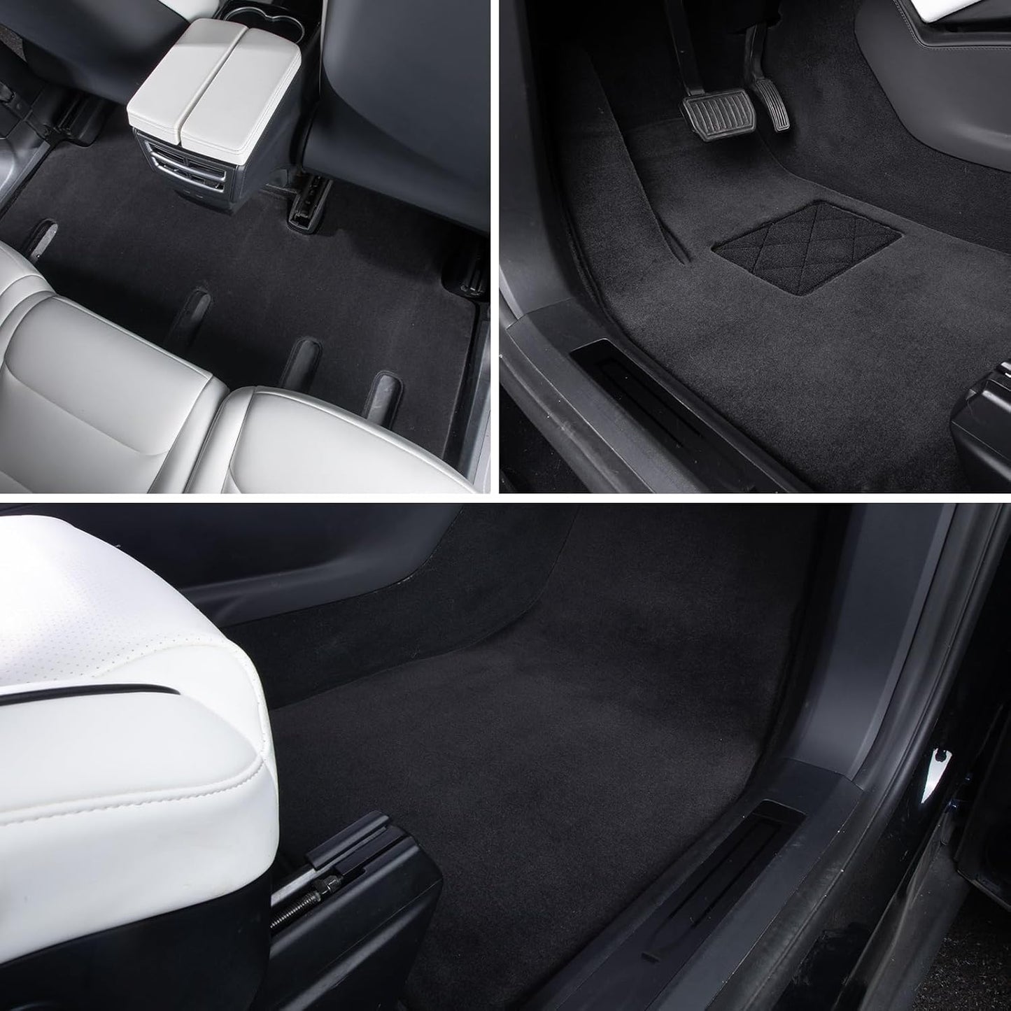 Car Floor Mats for Tesla Model X 6 Seats 2022-2025, 0.63in Ultra-Thick Premium Wool, Black, Noise-Reducing, Moisture-Absorbing and Moisture-Proof, Front & Rear Seat Car Rug 3PCS (Black) Model X 6 Seater-Carbon Black