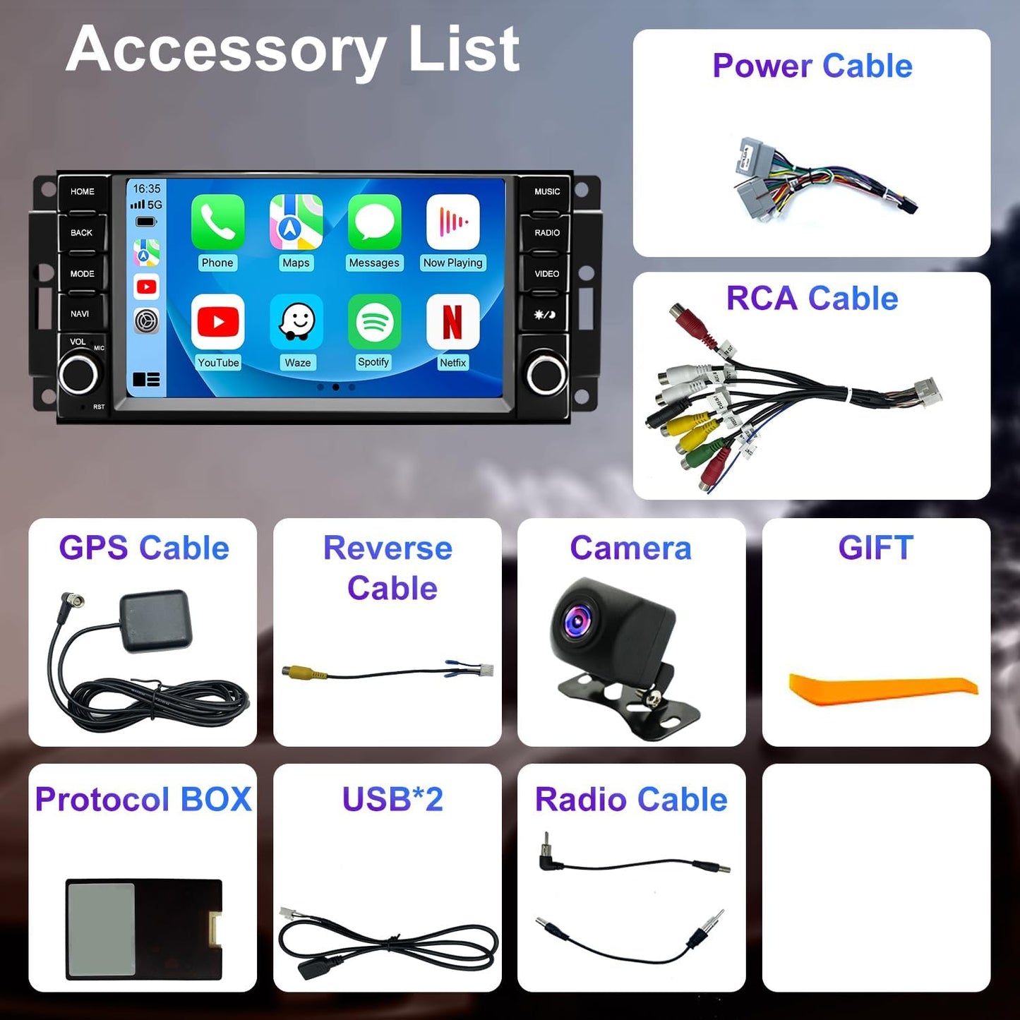 Upgrade 5G WiFi Car Radio for Dodge Challenger 2008-2014, Avenger 2008-2014, Charger 2008-2010, 7 Inch Touch Screen Stereo Head Unit with Wireless Carplay Android Auto GPS Navigation FM BT SWC Camera