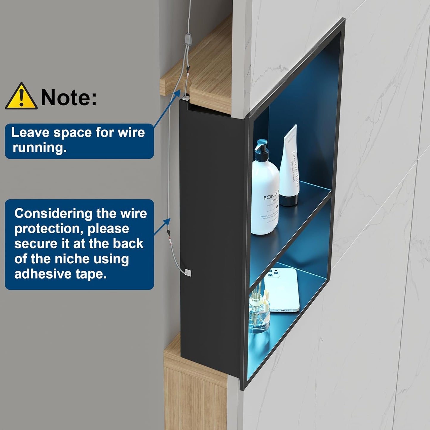 Qeke Stainless Steel Shower Niche 12" X 18", No Tile Needed Wall Niche with RGB Led Light, Recessed Niche Shower f