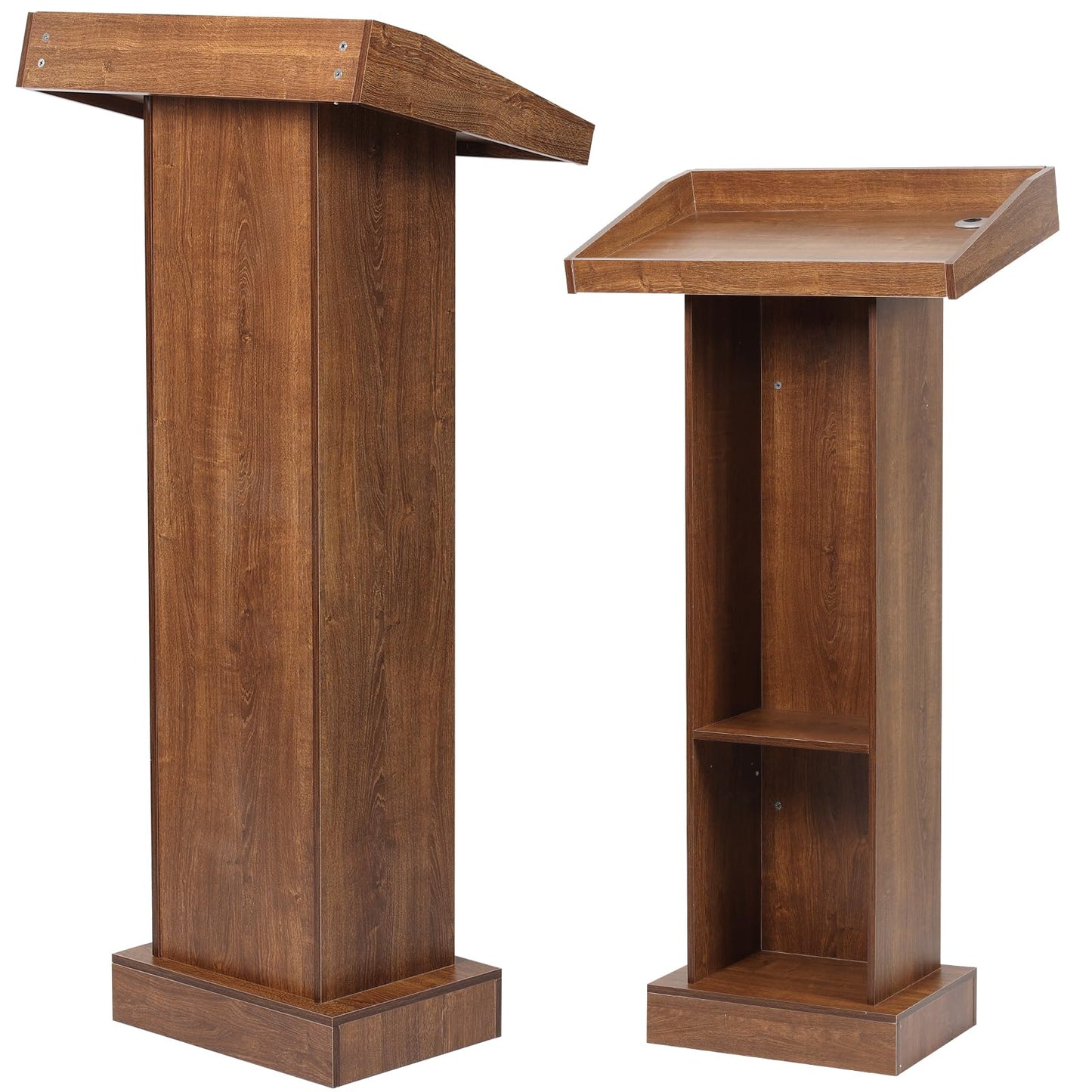 Wood Podium with Slanted Top, Chestnut Brown, Stable Base, Standing Lectern for Church, Classroom, Wedding