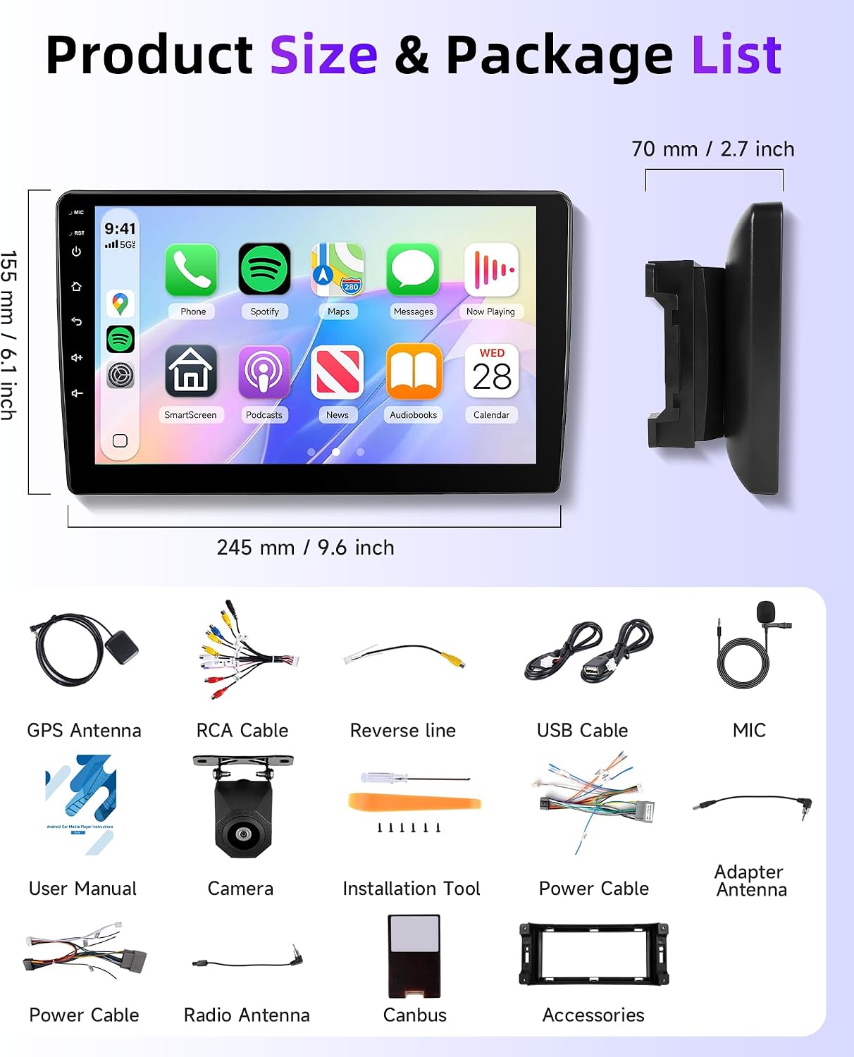 5Ghz WiFi Car Stereo Radio for Jeep Wrangler 2007-2016/Dodge Ram 2009โ2012/chrysler Support Wireless Carplay Android Auto 9'' HD Screen with Android 15 GPS EQ Backup Camera FM/RDS Radio SWC 2G+64G