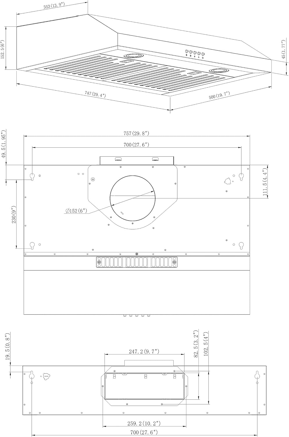 30inch Under Cabinet Range Hood, Ductless and Ducted Convertible, with 400CFM