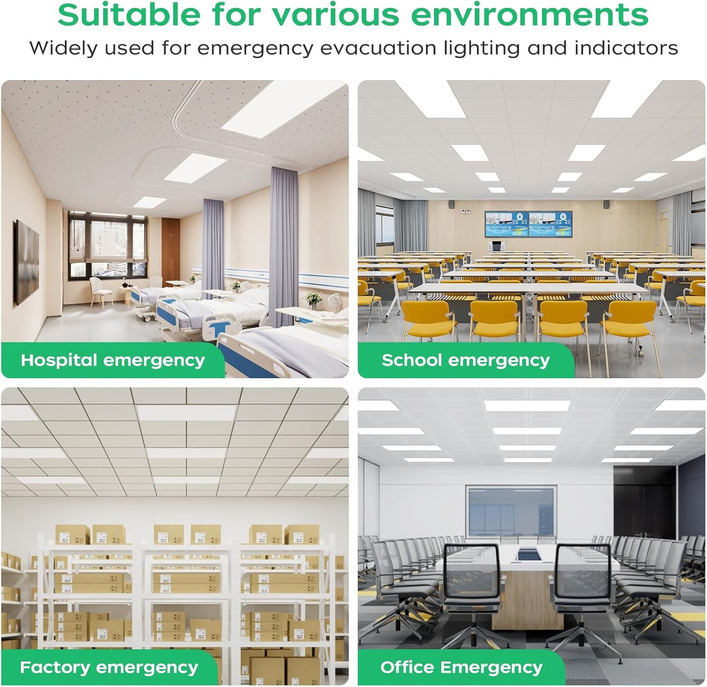 2x4 LED Flat Panel Light with Emergency Battery Backup, Emergency Lighting 90 min, 9W Emergency Power 4000K/5000K/6000K Selectable, 0-10V Dimmable,