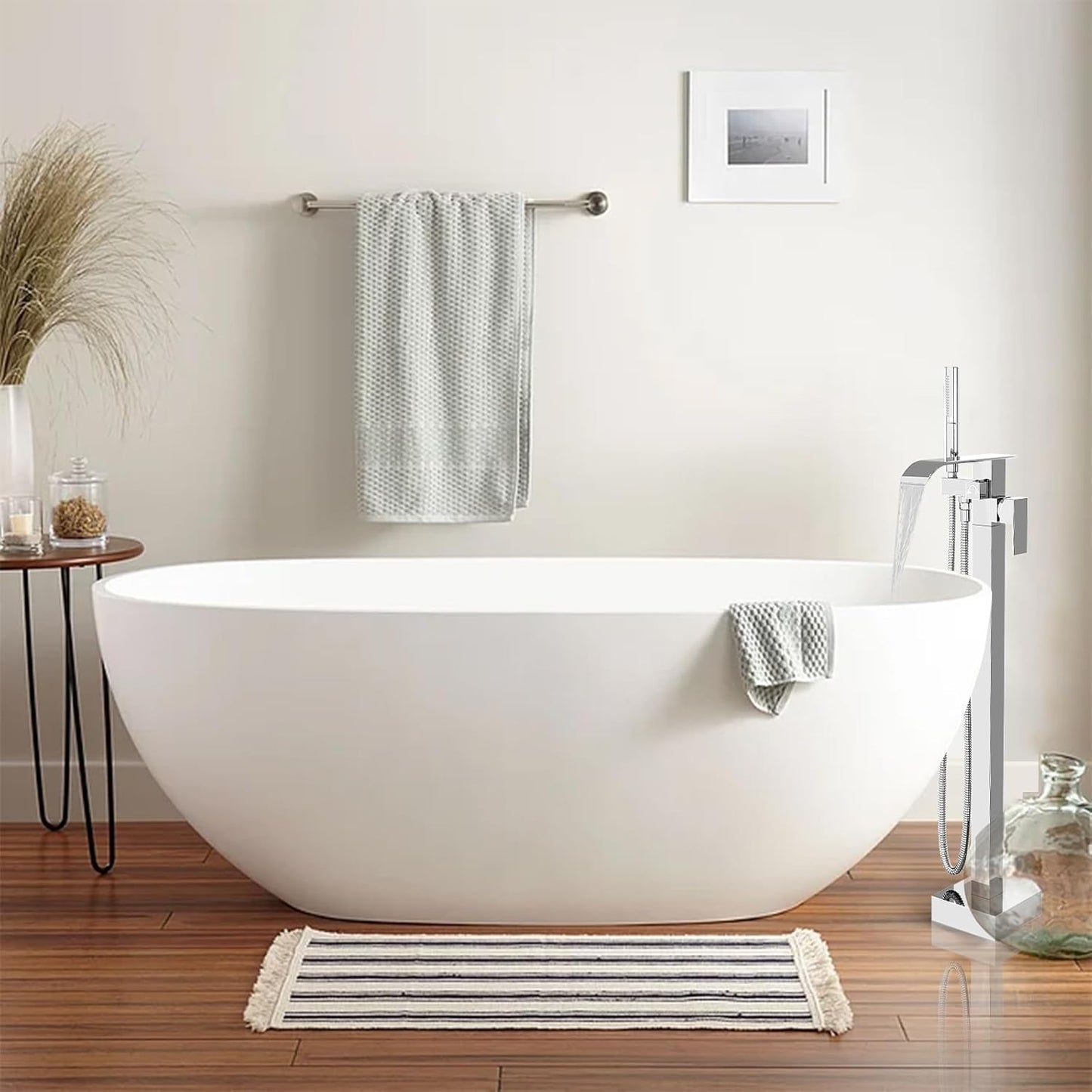 Tub Filler Freestanding Bathtub Faucet Polished Chrome Floor Mount Tub Faucet Waterfall Bathtub Filler with CUPC Certif