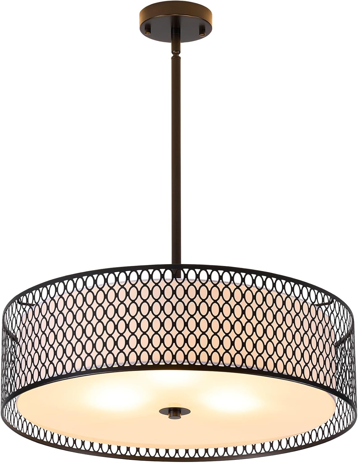 Ludil 3-Light Drum Chandeliers - 22" Fabric Shade Pendant Light Fixture E26 Bases, Adjustable Universal Joint Hanging Light