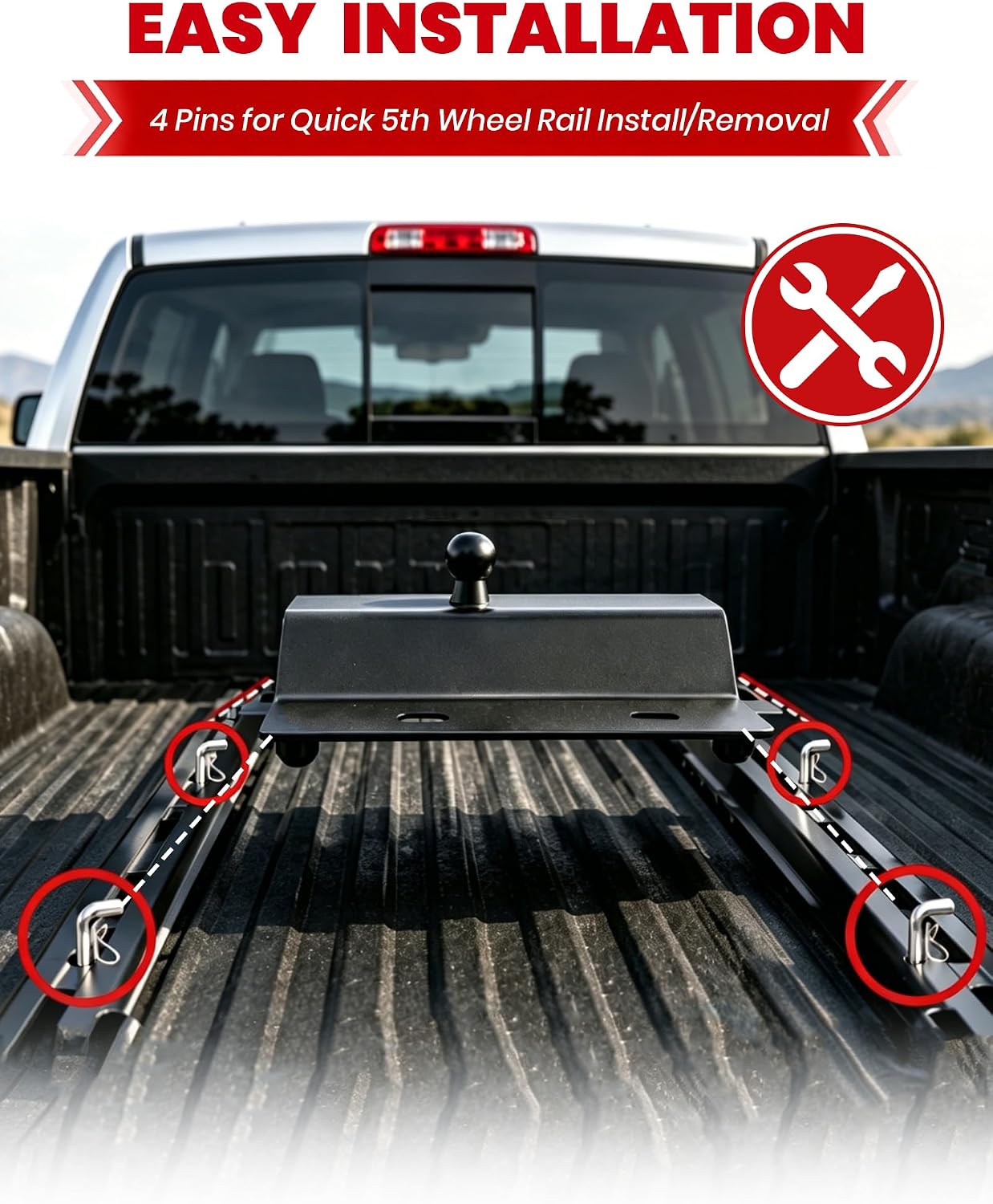 Gooseneck Ball Plate for Industry-Standard 5th Wheel Rails | 5th Wheel to Gooseneck Adapter with 2-5/16 Inch Ball Universal Gooseneck Hitch for Pickup Truck Bed 30,000 lbs
