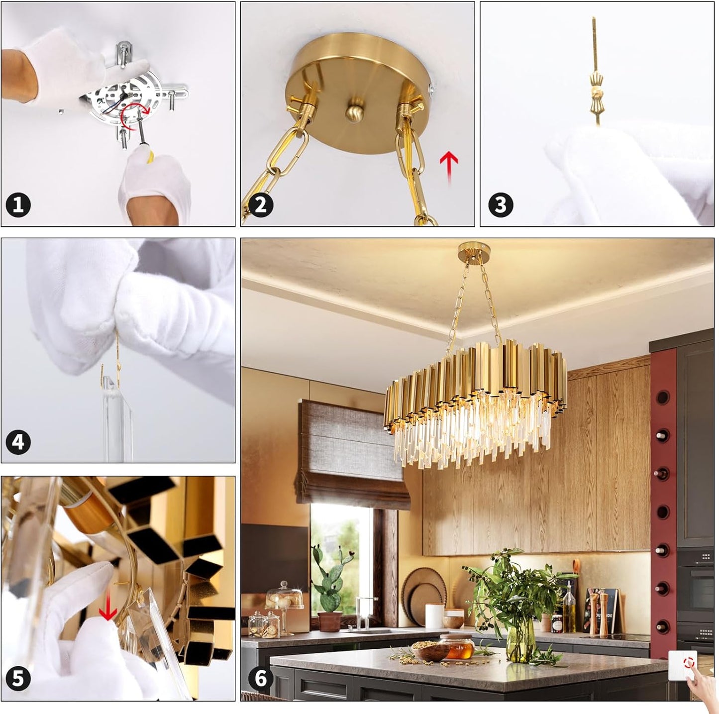 Fitsai Modern Crystal Chandelier Lighting 8 Lights Pendant Lights Fixture Island Chandeliers Ceiling Rectangle Chandelier for Dining Room Living Room