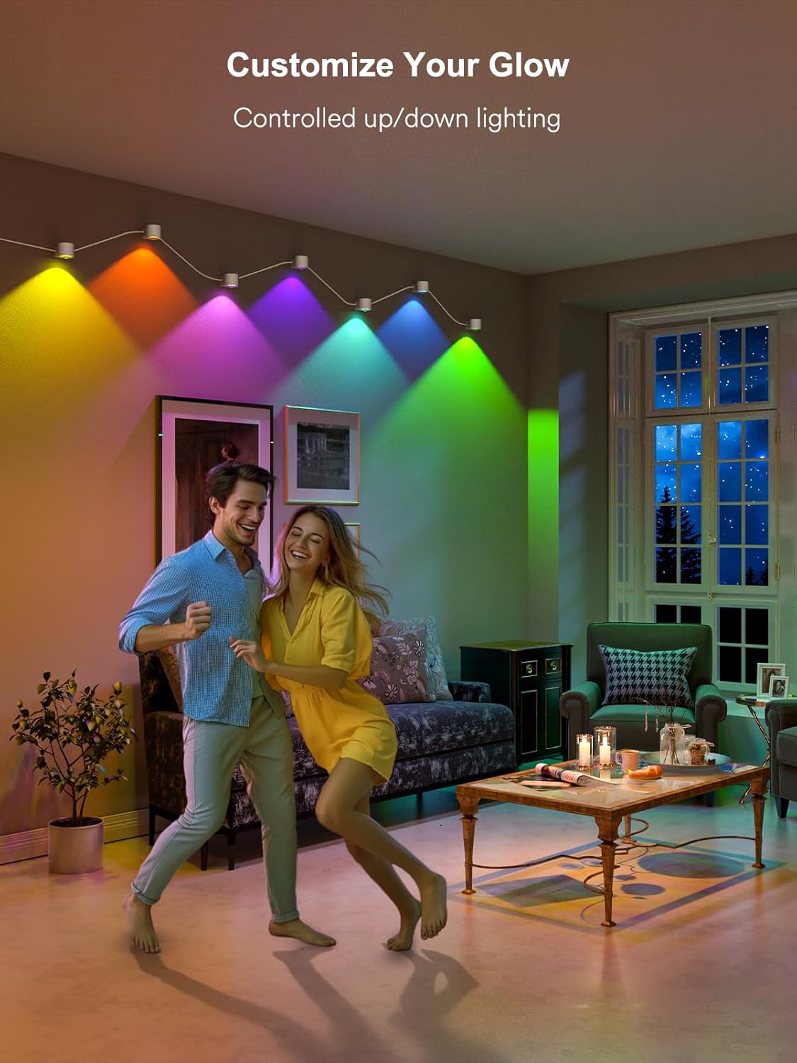 ANGELHALO Smart Wall Sconces, Music Sync Indoor Double-Headed Wall Lights, Works with Alexa, Multicolor LED Wall Light for Home Decor, Dynamic Scenes