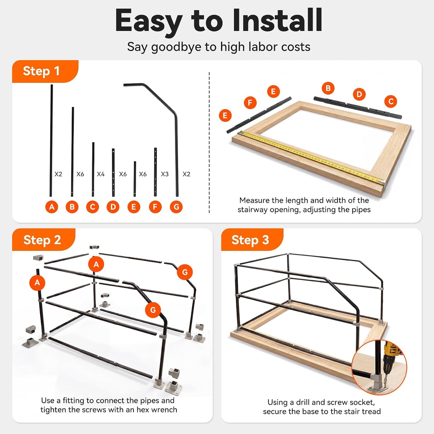 Lift Attic Ladder Safety Railing, Three-Layer Safety Handrail, Adjustable Attic Ladder Climbing Assistance Railing, Three-Sided Guardrail Reduce Fall Risk for Ascend Descend at Storage Loft