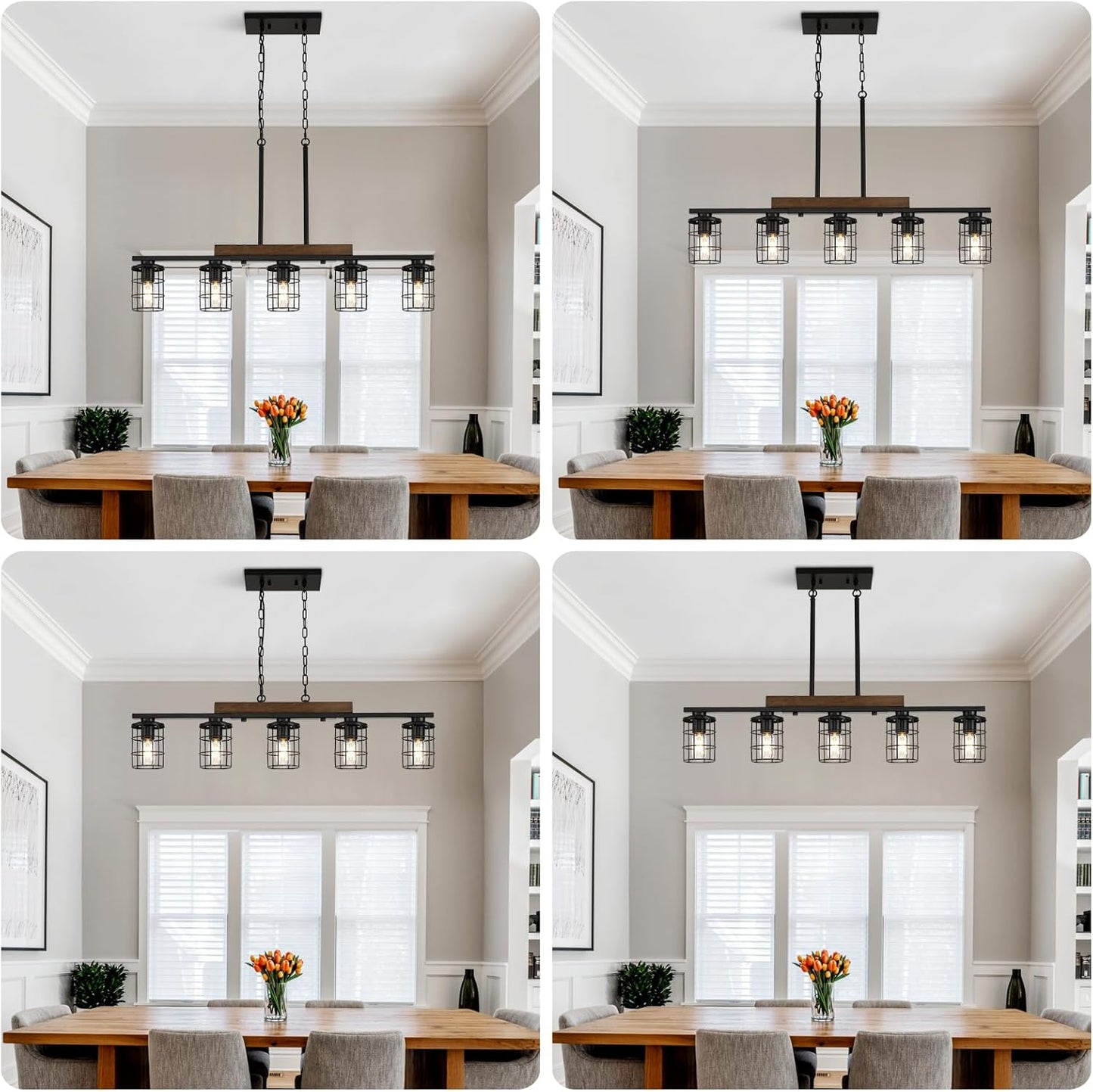 Dining Room Light Fixture/Chandelier Over Table, 36.2-Inch Hanging for Farmhouse Linear Chandeliers,5-Light Kitchen Island Lighting, Black Rustic