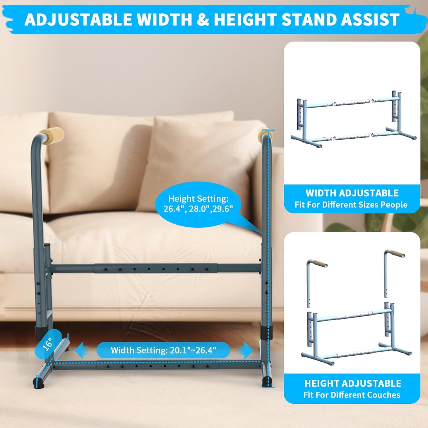 Adjustable Couch Chair Stand Assist for Seniors, Standing aid & Support Device with Wooden Handles, Chair Lift Assist Device for Elderly Mobility &