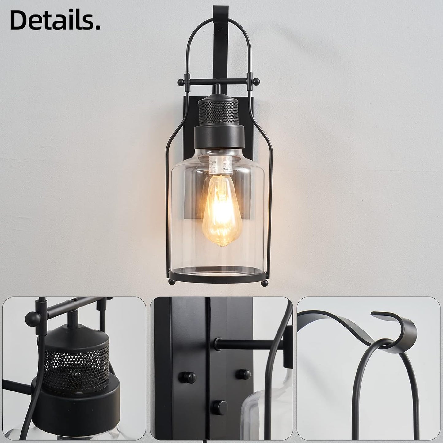 QYE Rustic Wall Light Fixtures Indoor Vintage Wall Light Wall Sconce Industrial Lamp Wall Lights for Bedroom Living Room Cafe Fixture Glass Shade