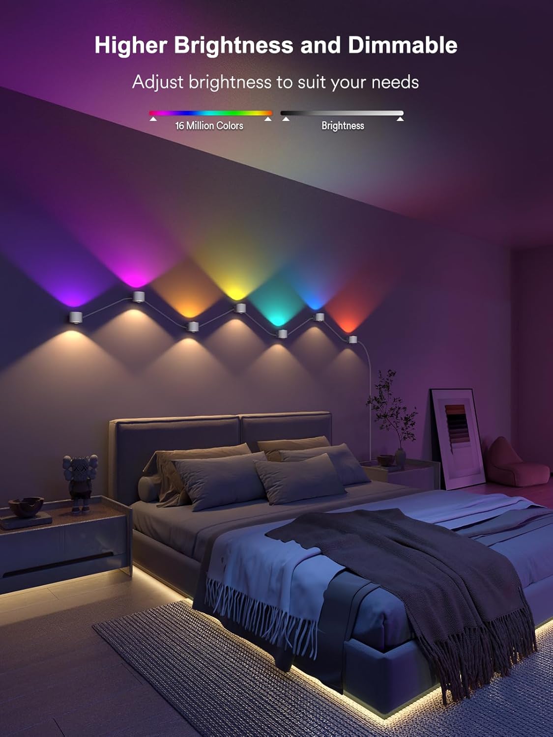ANGELHALO Smart Wall Sconces, Music Sync Indoor Double-Headed Wall Lights, Works with Alexa, Multicolor LED Wall Light for Home Decor, Dynamic Scenes