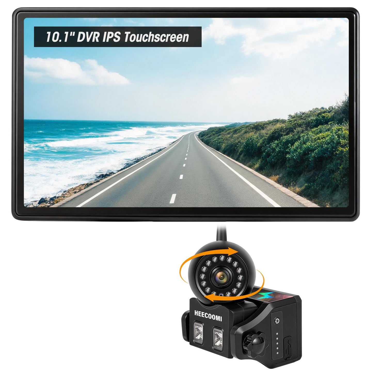 360° Solar Magnetic Backup Camera System for Trailer Camper Truck, 10.01" Touchscreen & 10000mAh Rechargeable Battery, Double Camera, ART21