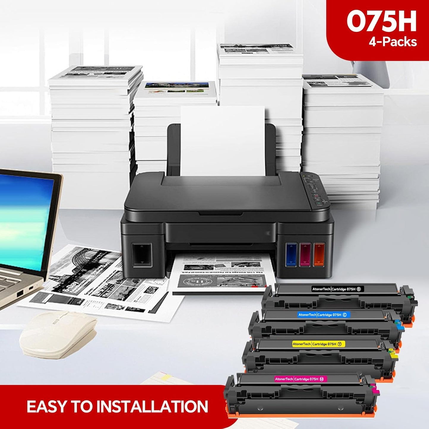 075 / 075H High Yield Toner Cartridge set MF665Cdw (4-Pack) Compatible Replacement for canon 075H 075 Toner Cartridge with ImageCLASS MF665Cdw MF662CDW LBP646Cdw LBP647Cdw Printers|High Capacity ink 075H-4pack