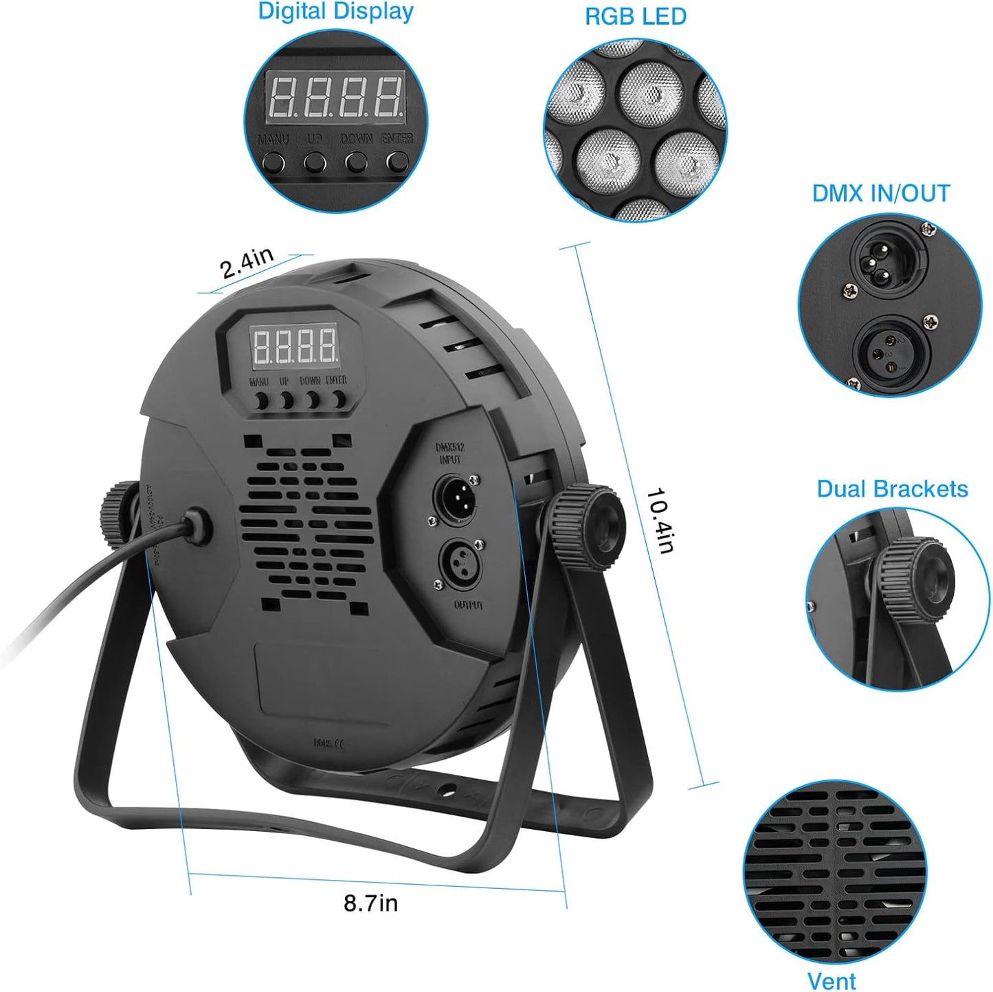 90W 60LEDs Par Lights 4Pack - RGB Stage Par Lights Sound Activated by Remote & DMX Control Uplights